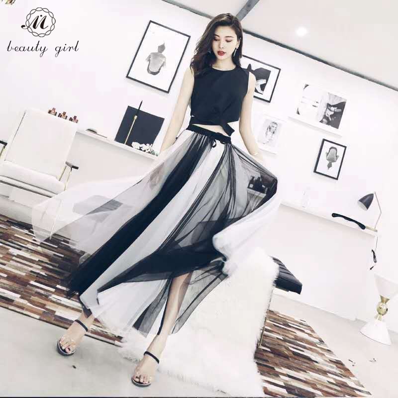 Chân váy lưới dài lưng cao màu trắng đen thời trang mùa hè cho nữ | BigBuy360 - bigbuy360.vn