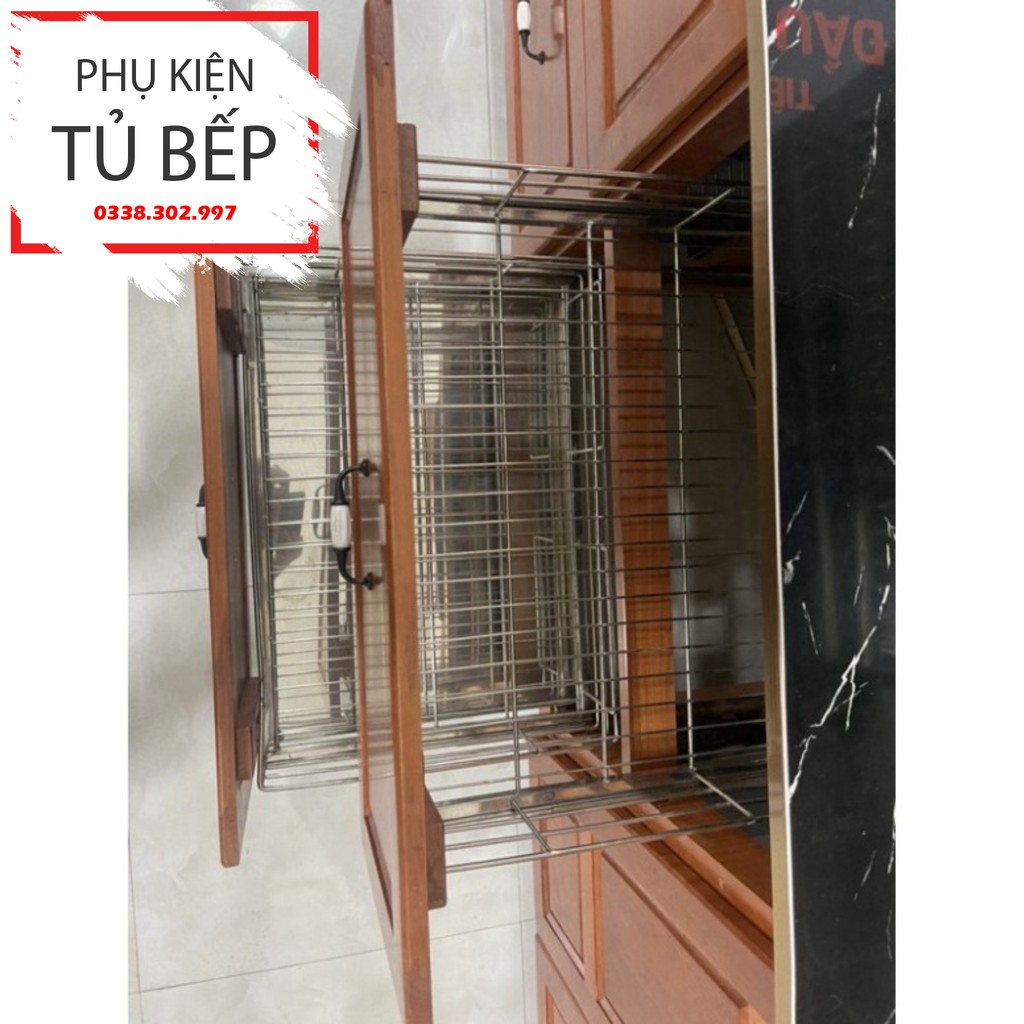 Giá để xoong nồi, giá kéo đựng xoong nồi lắp tủ bếp dưới kèm ray trượt inox 304 bán lẻ 1 tầng