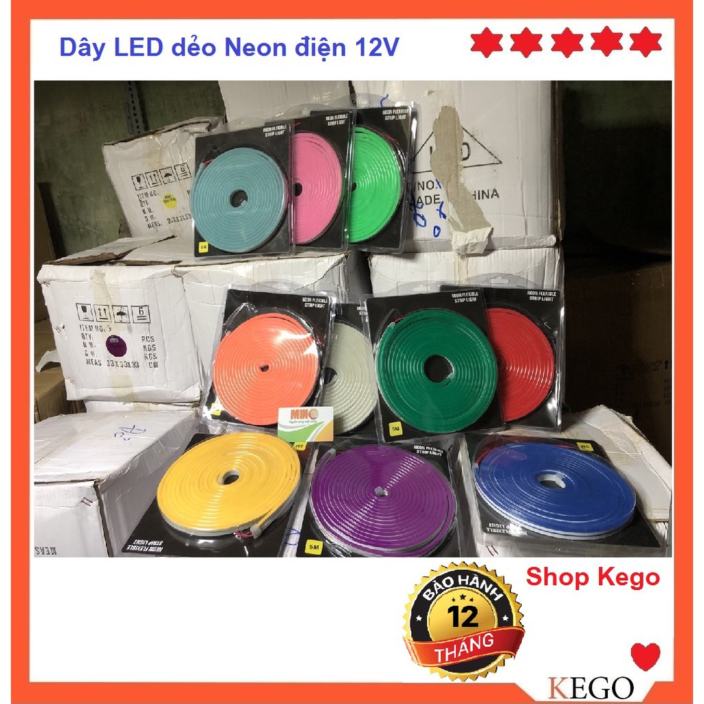 Set dây đèn LED dẻo Neon flex + Nguồn 12V dùng uốn chữ, trang trí ô tô, xe máy ( Cuộn dài 5m)