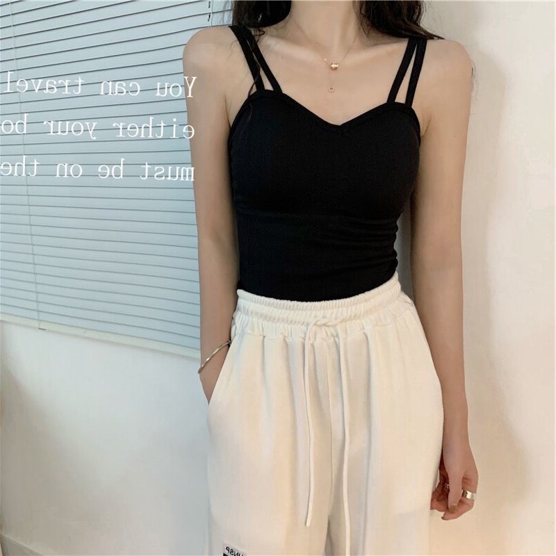 Áo Yếm Không Tay Màu Trơn 153231 Áo Hai Dây Thiết Kế Đơn Giản Quyến Rũ Dễ Thương