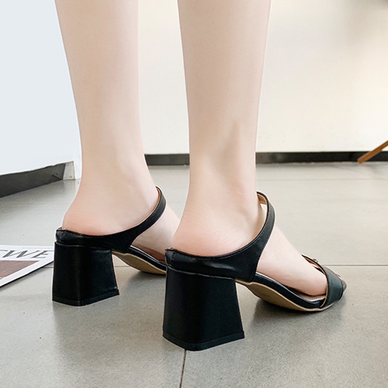 Dép Cao Gót Mũi Vuông Phong Cách Hàn Quốc Cho Nữ