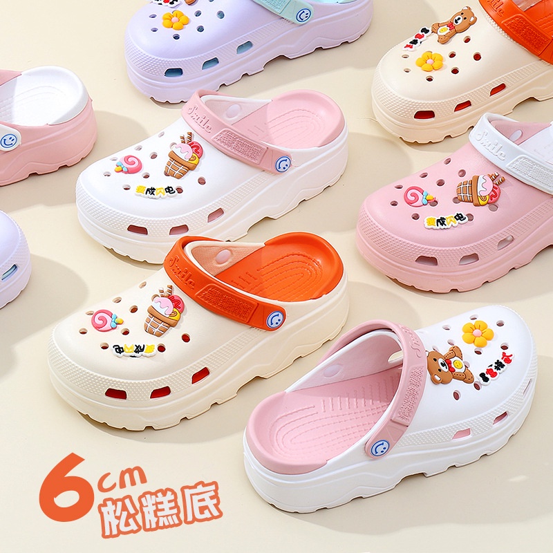 Dép crocs nữ đế độn 6cm siêu nhẹ chống nước chống trơn tặng kèm 6 sticker đi học đi chơi - SL031