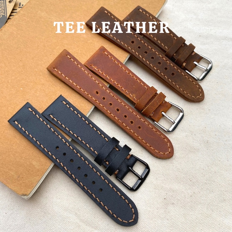 Dây Đeo Đồng Hồ Da Thật-khâu tay thủ công, dây da đồng hồ size 18mm, 20mm, 22mm, 24mm - 2 Lớp TEE LEATHER