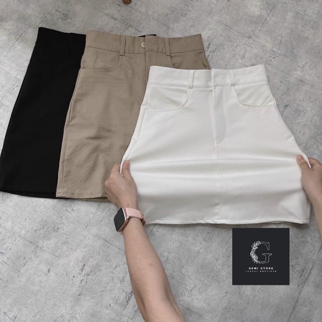 Chân Váy KaKi Nữ Gemi Dáng A Bassic Lưng Cao Lên From Xinh