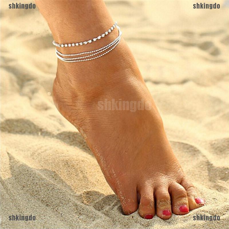 Lắc Chân Nhiều Lớp Đính Đá Pha Lê Quyến Rũ