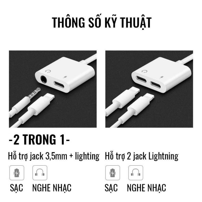 Jack Chuyển Đổi 2 Trong 1- Chia Cổng Lighting sang 3.5mm và chân lightning -  Vừa Sạc Vừa Sử Dụng Tai Nghe-Phụ Kiện Nhật