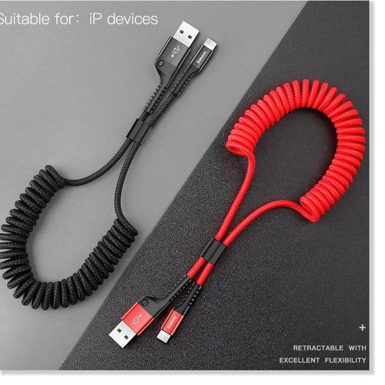Cáp Sạc Dây Xoắn Đàn Hồi Baseus Fish Eye Spring Data Dùng Cho Điện Thoại Nhà Táo