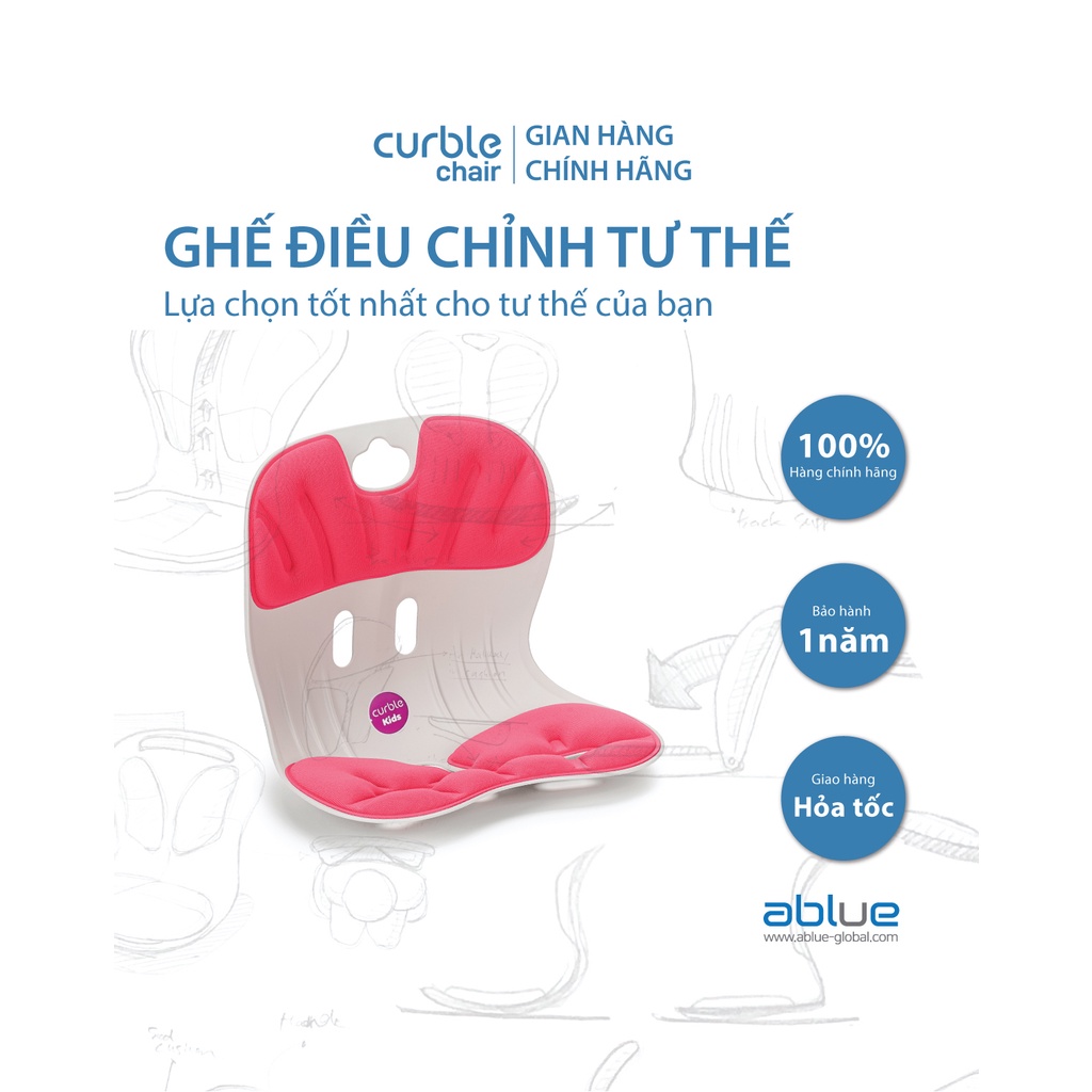 Ghế Curble Chair KIDs + Bọc ghế Cover điều chỉnh tư thế ngồi chuẩn, Hỗ trợ giảm áp lực cho cột sống - Made in Korea