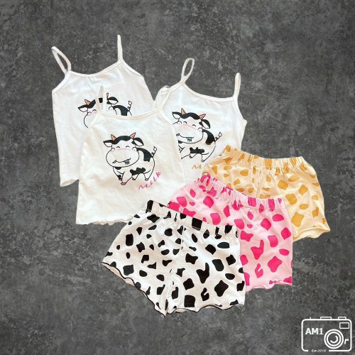 Đồ bộ bé gái quần áo 2 dây hình bò sữa Đồ bộ cho bé gái xinh xắn