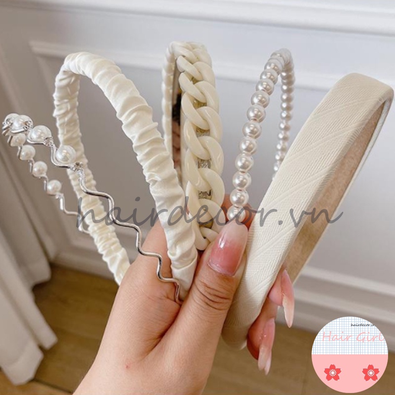 Set Băng Đô Cài Tóc Đính Ngọc Trai Phong Cách Hàn Quốc Mới