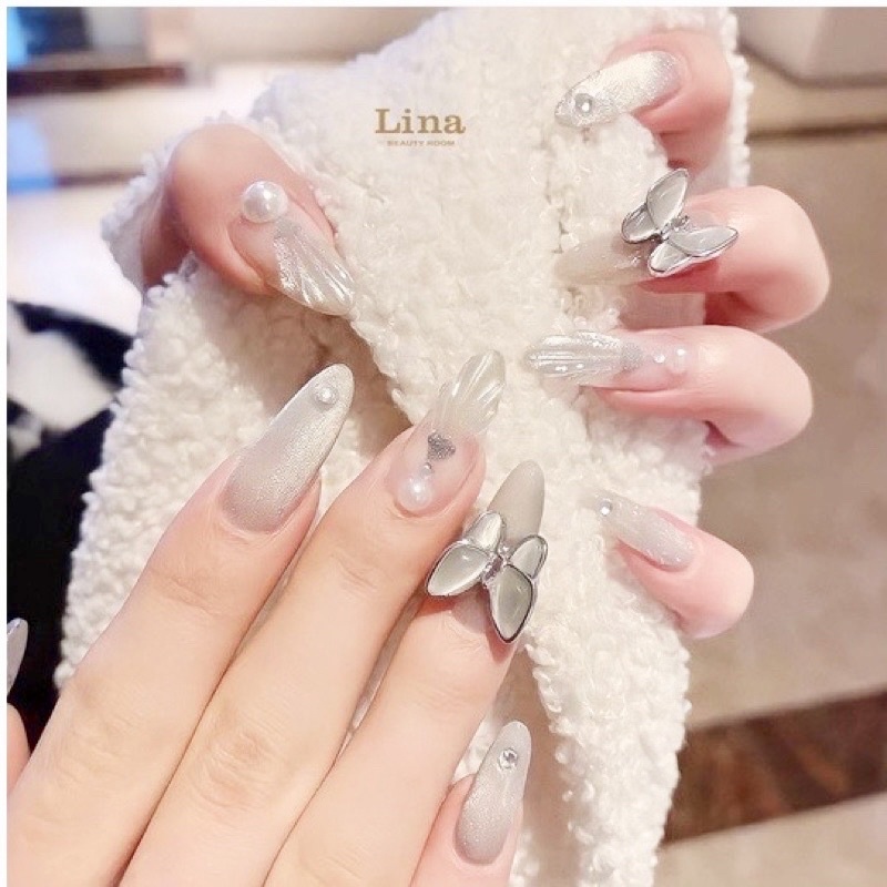 Nailbox nuna móng úp thiết kế móng tay mắt mèo sò nổi tông xám