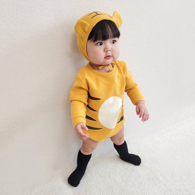 Áo Liền Quần Có Trùm Đầu Chất Liệu Cotton Cho Bé Trai &amp; Gái Sơ Sinh Từ 0-24 Tháng