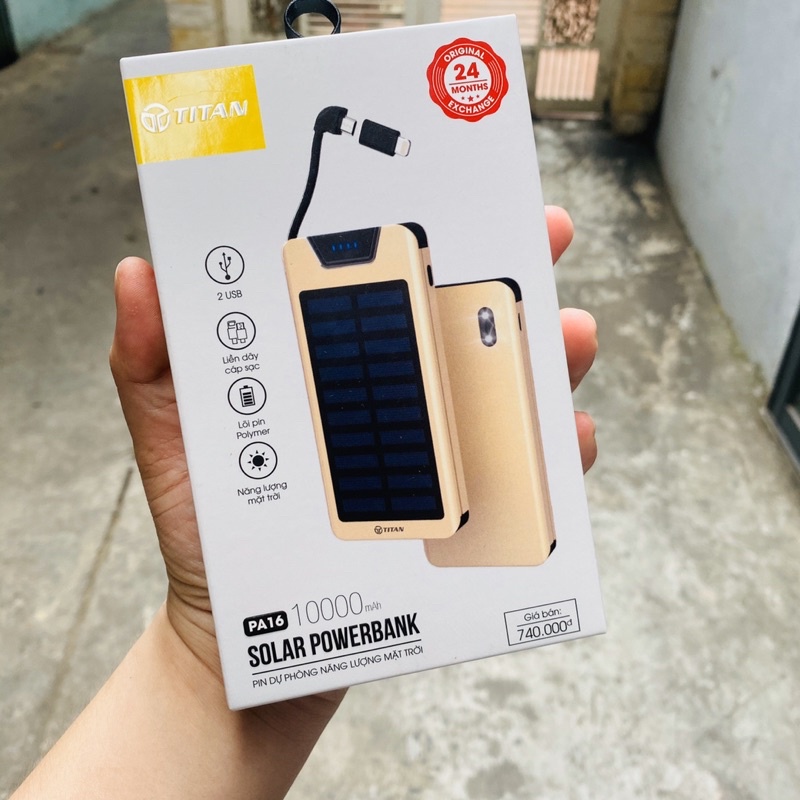 Sạc dự phòng dung lượng 10.000Mah 2 cổng sạc hỗ trợ Sạc bằng năng lượng mặt trời