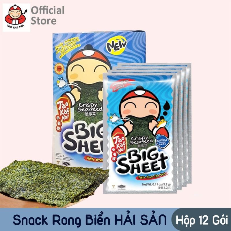 Hộp 12 Gói Snack Rong biển BIG SHEET Vị Truyền Thống -Gói 3.2g
