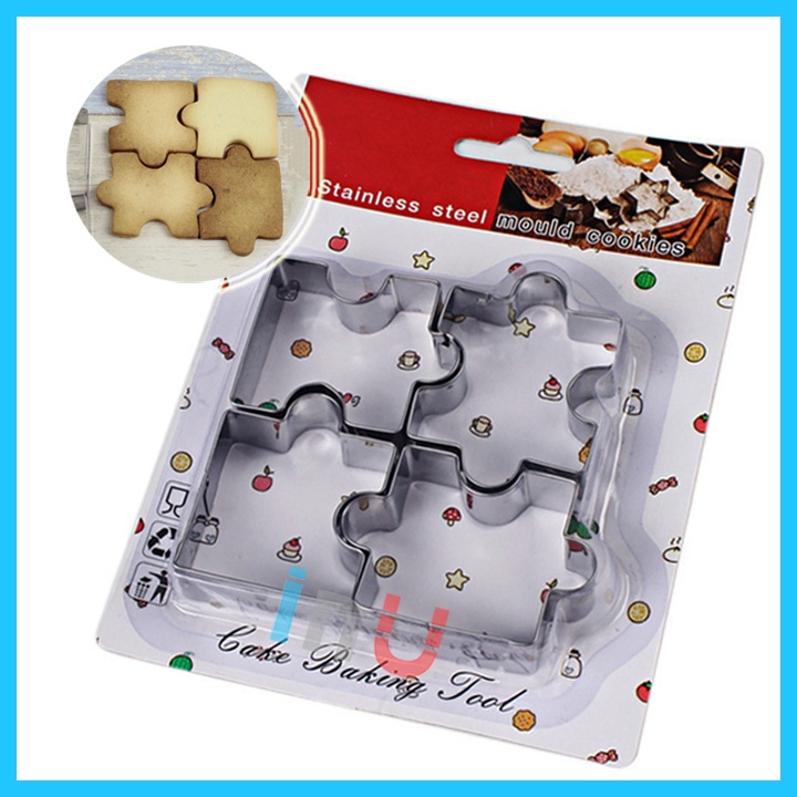 HCM - Bộ 4 khuôn cutter inox Tàu xe Máy bay, Sinh vật biển, Miếng xếp hình, Hoạt hình cute cắt bánh quy, làm fondant BCT