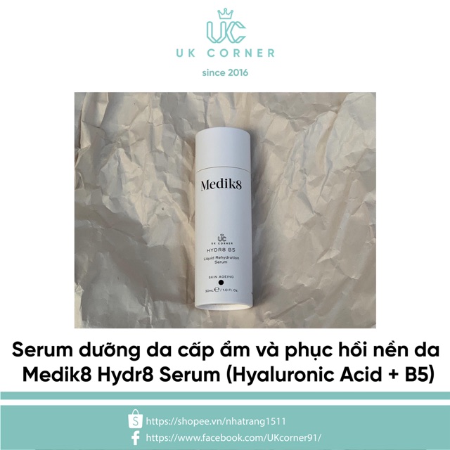 Tinh chất / Serum dưỡng da cấp ẩm và phục hồi nền da Medik8 Hydr8 Serum (Hyaluronic Acid + B5)