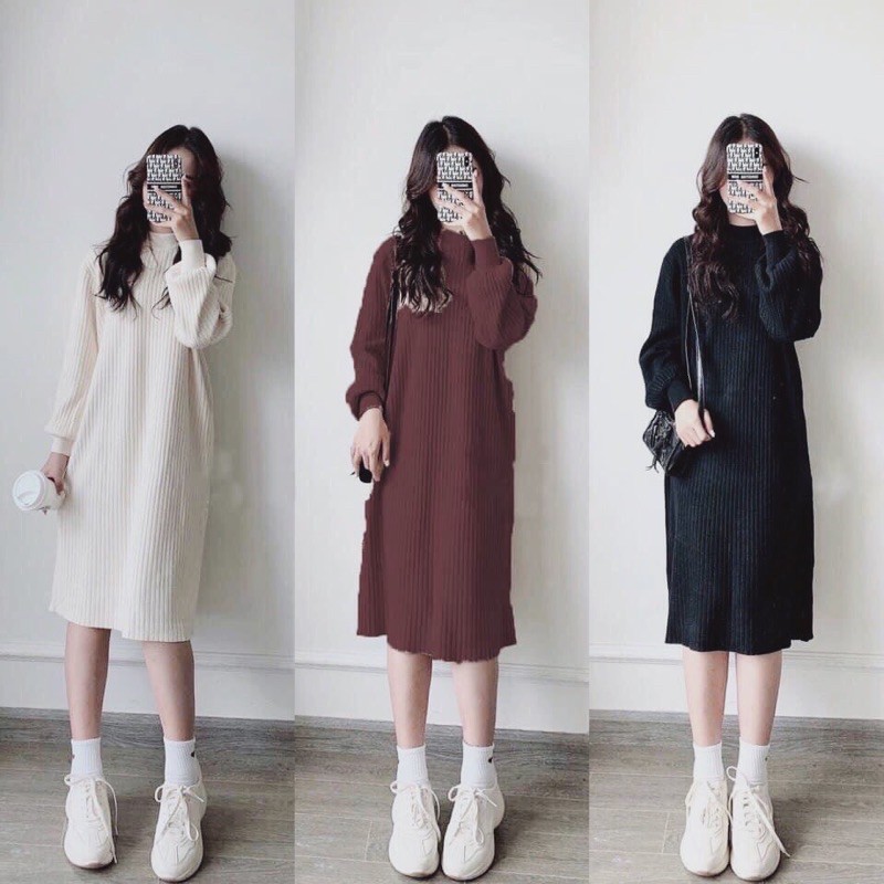 Váy len tay phồng