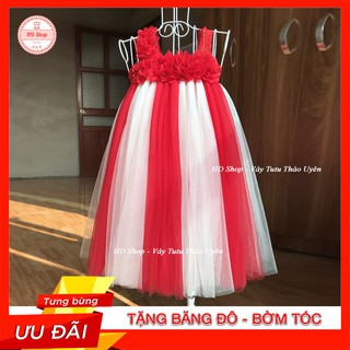 Đầm tutu cho bé ❤️FREESHIP❤️ Đầm tutu đỏ pha trắng hoa dải cho bé gái 0 đến 8 tuổi