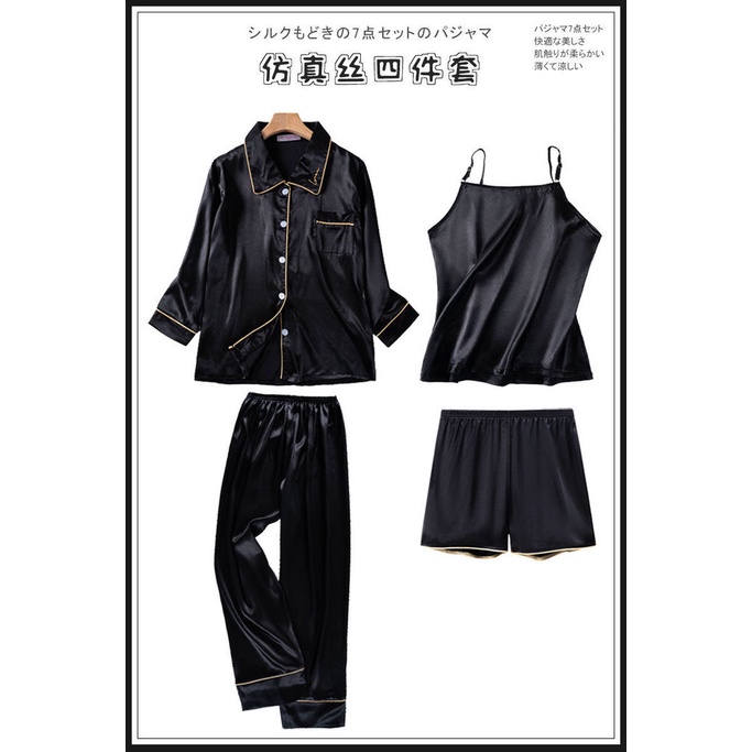 Bộ Đồ Ngủ 4 Món Vải Satin Màu Sắc Nhã Nhặn Dành Cho Nữ