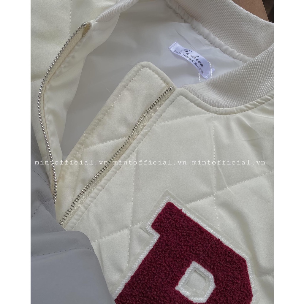 Áo bomber trần phao chữ P thêu nổi