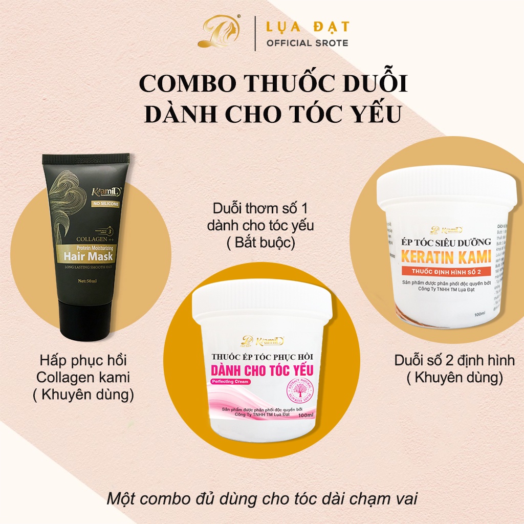 Combo thuốc ép tóc phục hồi chính hãng KAMI,thuốc duỗi tóc siêu dưỡng tại nhà không cần nhiệt (Size nhỏ)