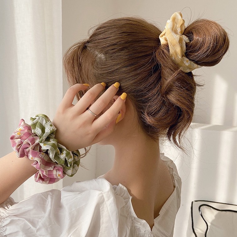 Dây cột tóc nữ vải caro hoa cúc co giãn siêu xinh, Dây buộc tóc vải caro hoa cúc hàn quốc cho nữ / giày thể thao97