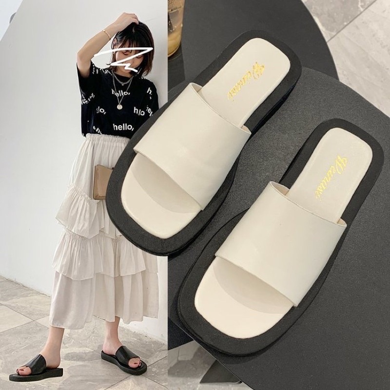 Dép nữ đế bệt quai ngang thoải mái thời trang ,DÉP nữ quai ngang mũi vuông dáng hàn quốc