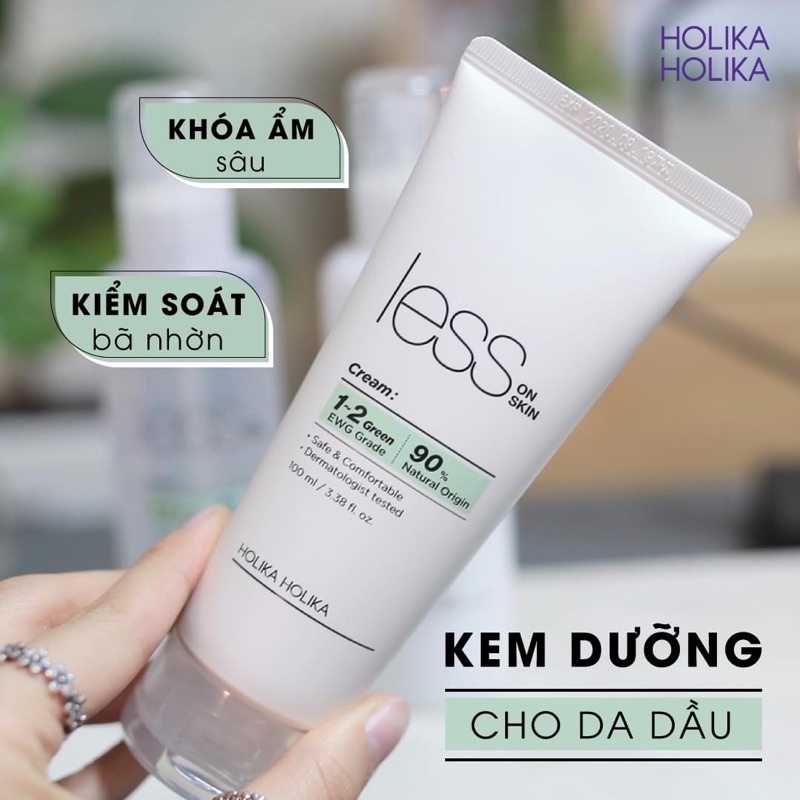 Kem phục hồi da dành cho da dầu mụn, nhạy cảm - Kem dưỡng Holika Holika Less On Skin Cream 100ml nhập khẩu Hàn Quốc
