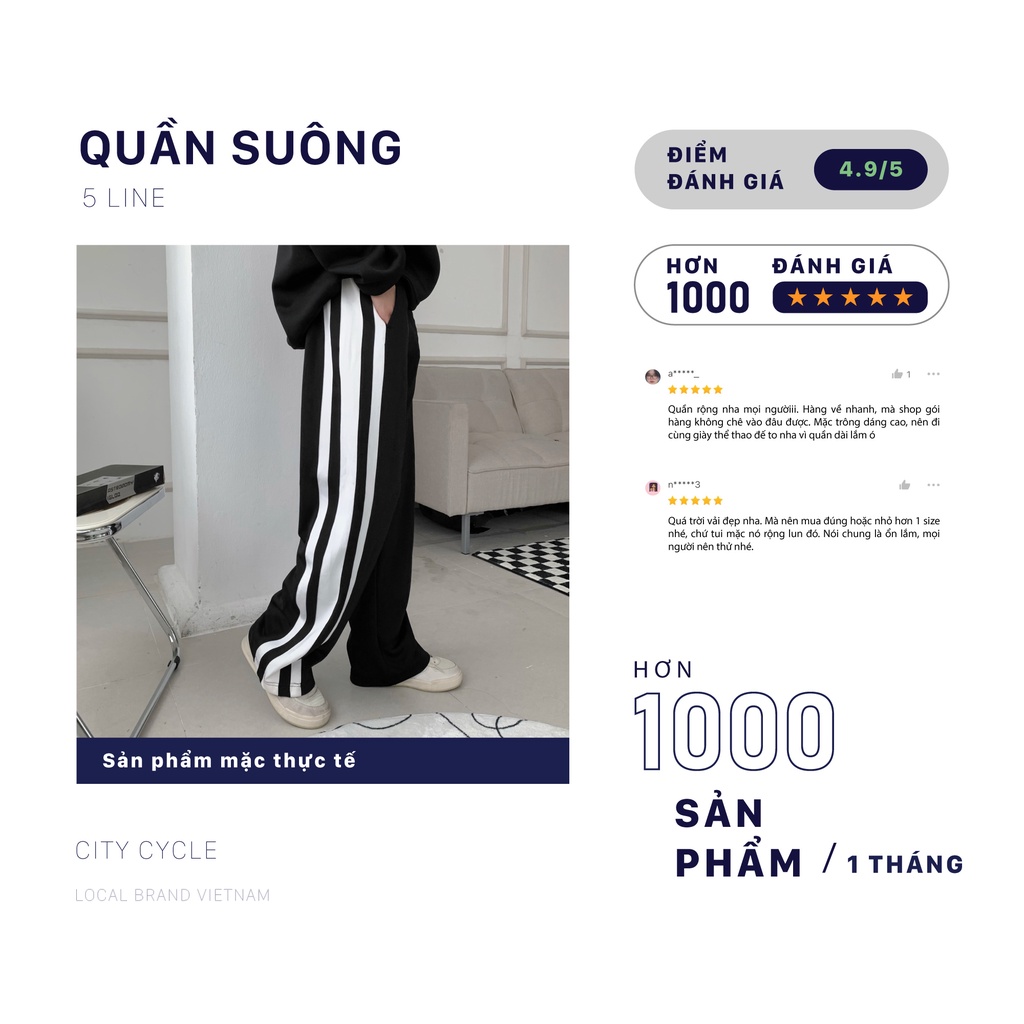 Quần ống rộng local brand 5 line City Cycle unisex form suông cạp chun nam nữ oversize