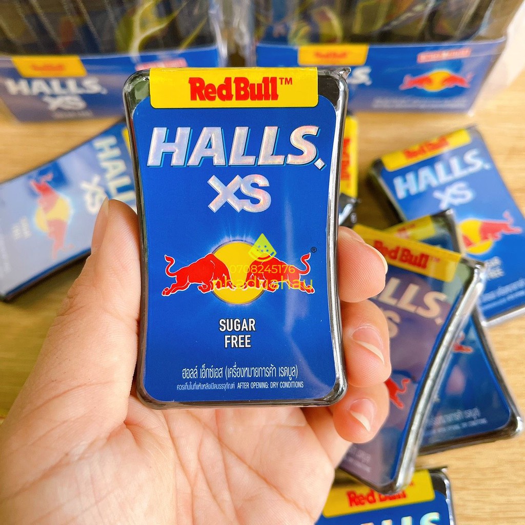 Một hộp kẹo viên ngậm không đường Hall vị Redbull tăng lực Thái Lan hộp 13.8g