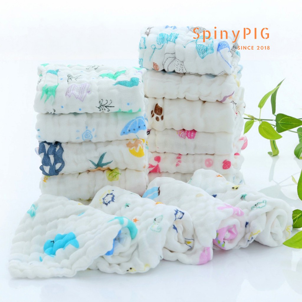 Set 5 khăn xô sữa cho bé 6 lớp 30x30cm cotton đa năng siêu mềm và siêu thấm nhiều hoạ tiết