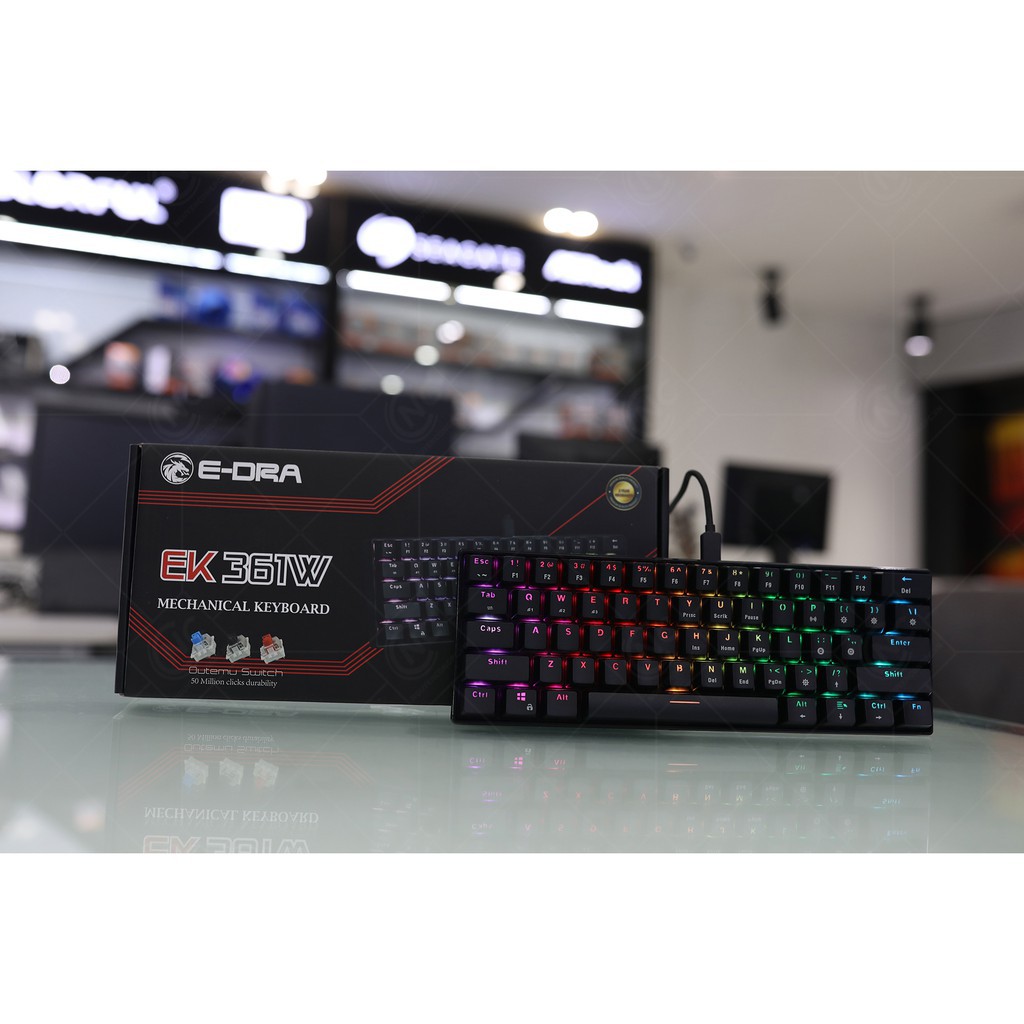 Bàn phím cơ E-DRA EK361W Bluetooth - Bàn phím cơ không dây - Layout 61 phím - Led RGB 16,8 triệu màu - BH 2 năm