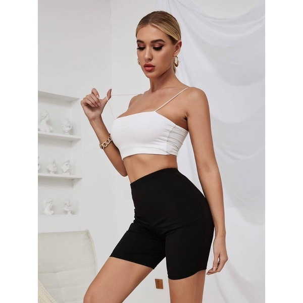 Quần biker nữ màu đen có viền lai 2 bên sườn chất cotton gân vnxk