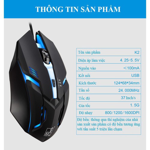 Chuột Game K2 Đèn Led 7 màu tự thay đổi