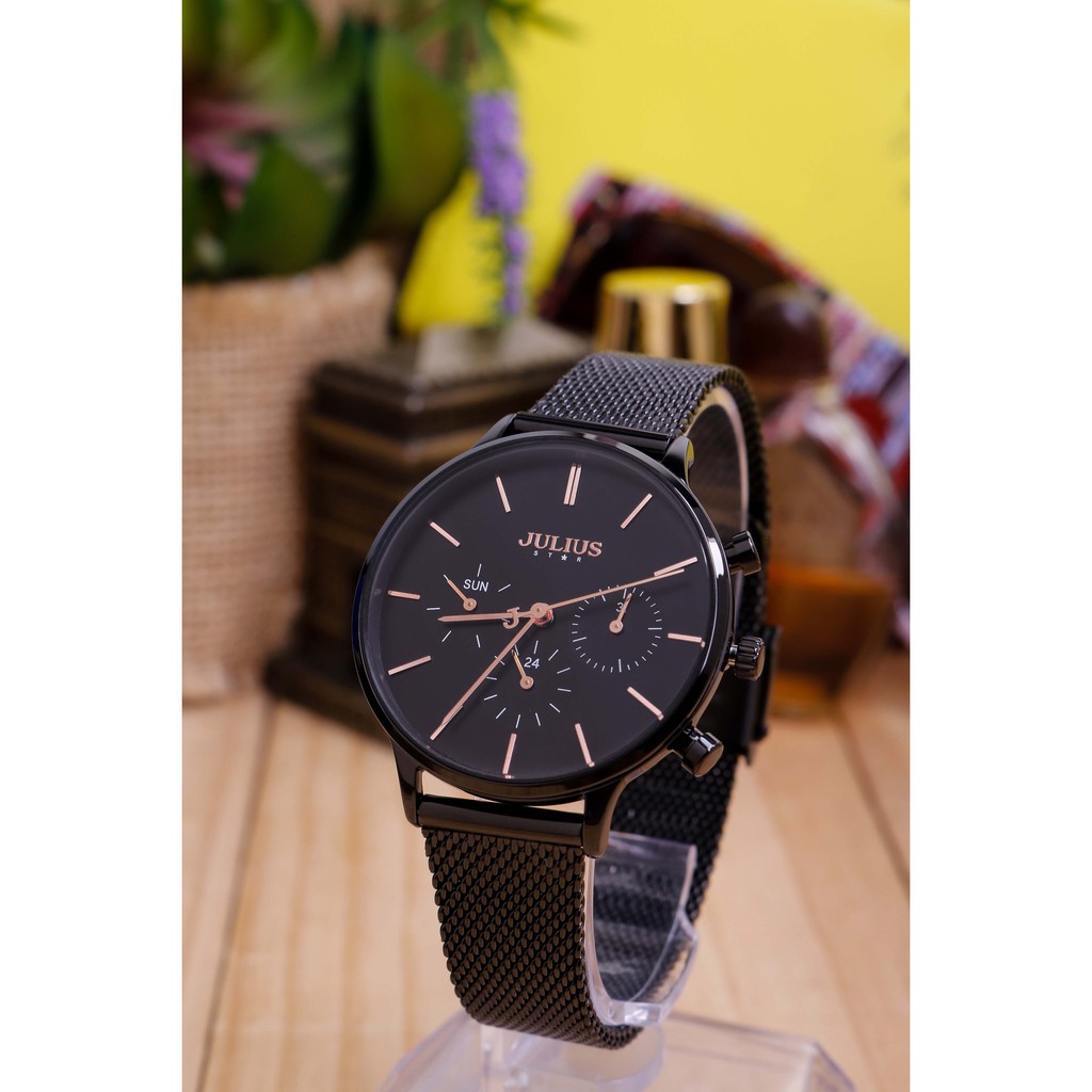 Đồng hồ nữ Julius Star Hàn Quốc JS-005D dây thép tông màu đen huyền bí