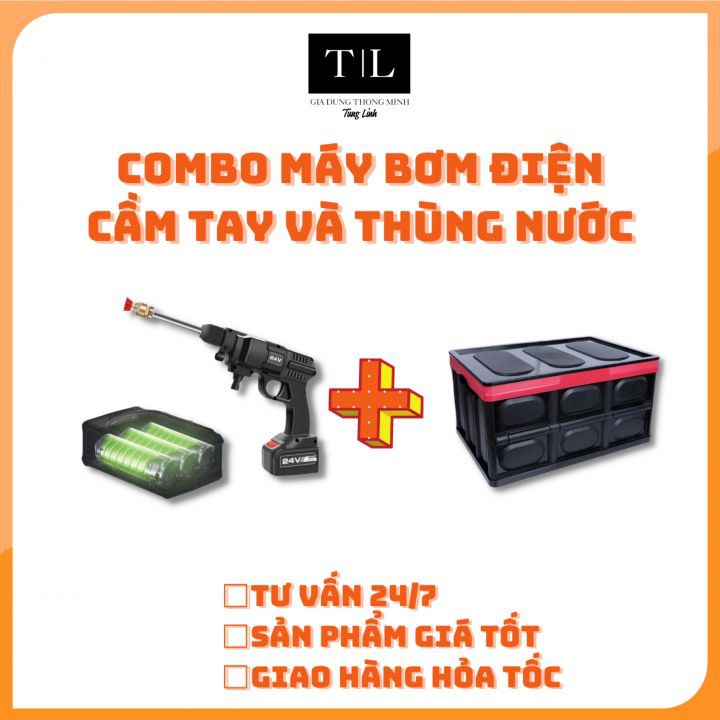 (Combo 2 Sản Phẩm) Máy tăng áp lực nước và Thùng nước gấp gọn - Tăng áp lực nước từ 3 đến 5 lần, 3 chế độ phun linh hoạt