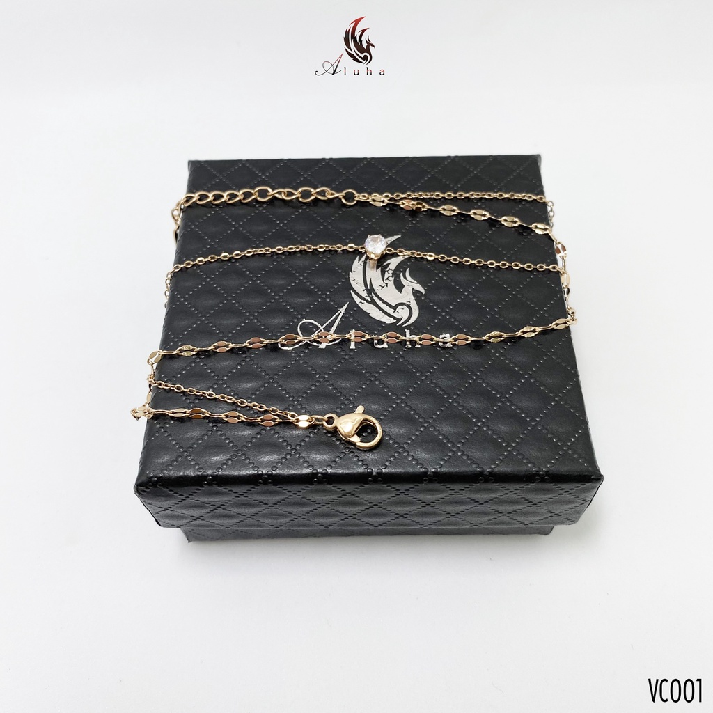 Vòng chân Titan không rỉ kiểu Pháp, thiết kế hai lớp đính đá Zirconia 4mm lên chân cực xinh - VC001 - Aluha