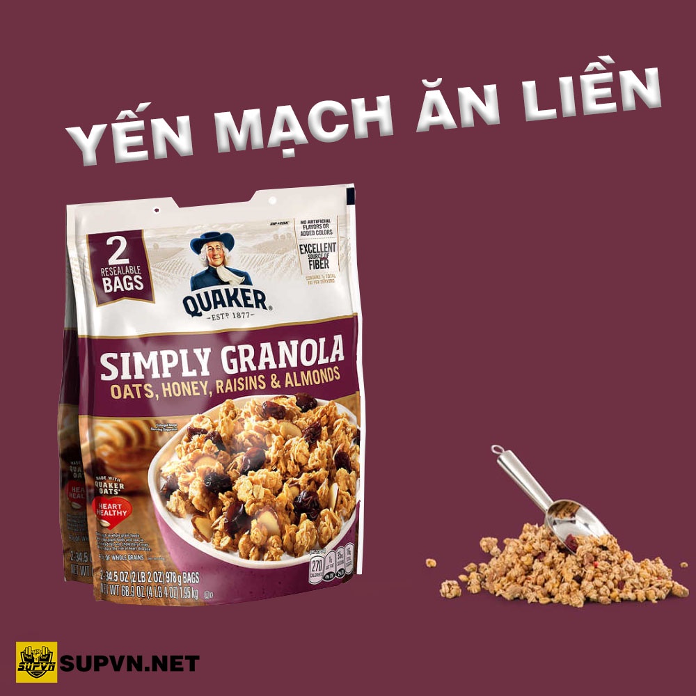 Yến mạch Simply Granola Quaker - Ngũ cốc yến mạch ăn liền mật ong hạnh nhân