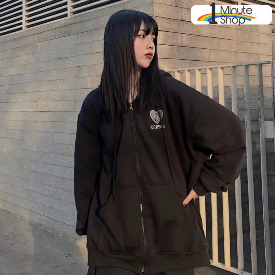 Áo khoác hoodie chống nắng dành cho nam nữ Thuê Trái Tim, Nỉ ngoại form rộng Có Dây Kéo unisex ulzzang