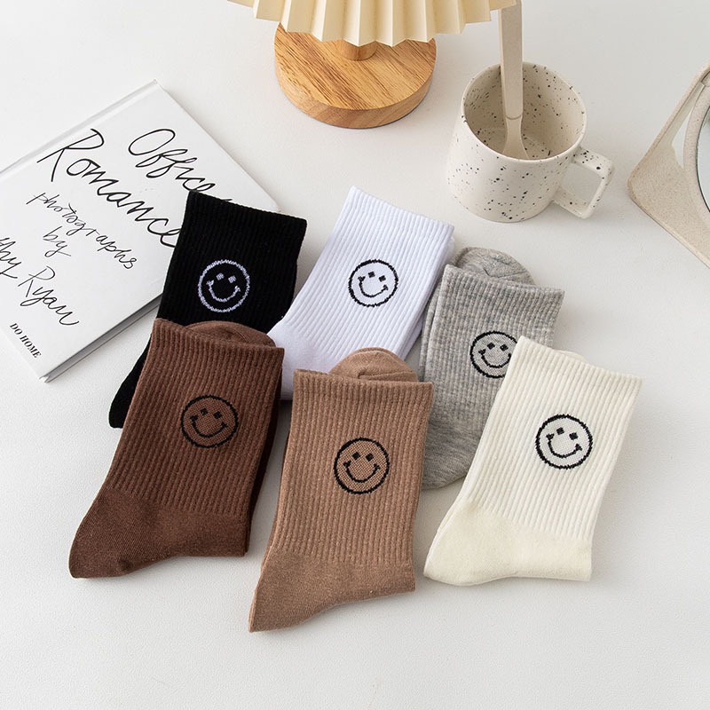 Vớ cổ cao nam nữ tất mặt cười tròn vintage cotton thời trang đẹp kháng khuẩn khử mùi thấm hút mồ hôi tốt MONEY VC004