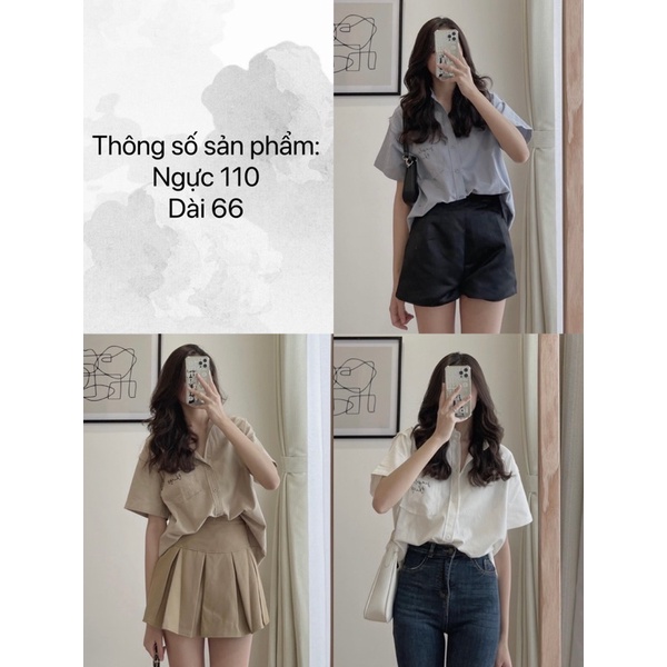 ÁO SƠMI THÊU TÚI TAY NGẮN thiết kế form basic form rộng oversize chất vải thô mềm style cá tính ullzang hàn quốc