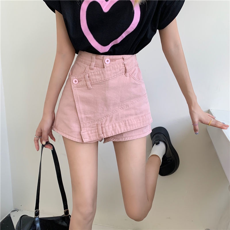JSC Jiashucheng Chân Váy Denim Hồng Ngắn Dáng Chữ a Dài Nửa Eo Cao Thời Trang Đường Phố Mùa Hè Cho Nữ