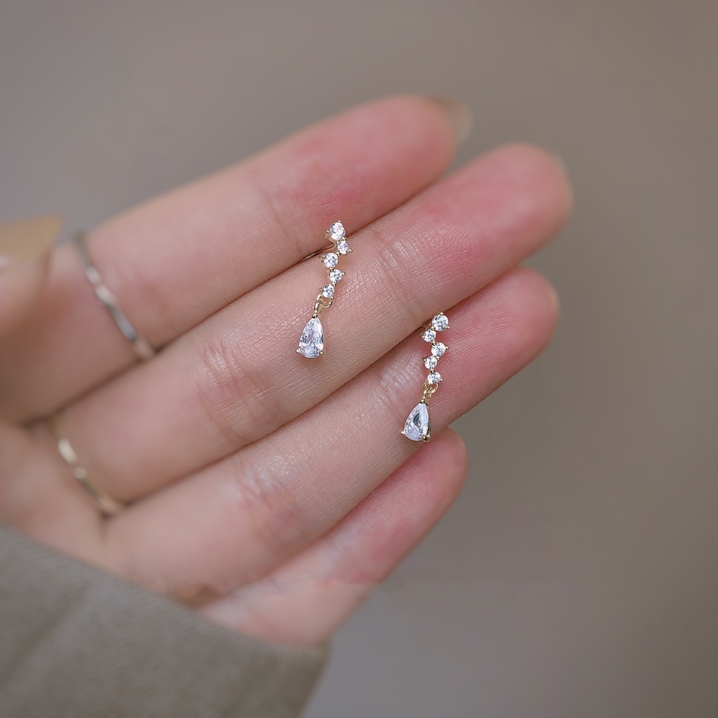 Bông Tai Mạ Bạc 925 Đính Đá Zircon Thời Trang Hàn Quốc Thanh Lịch Cho Nữ