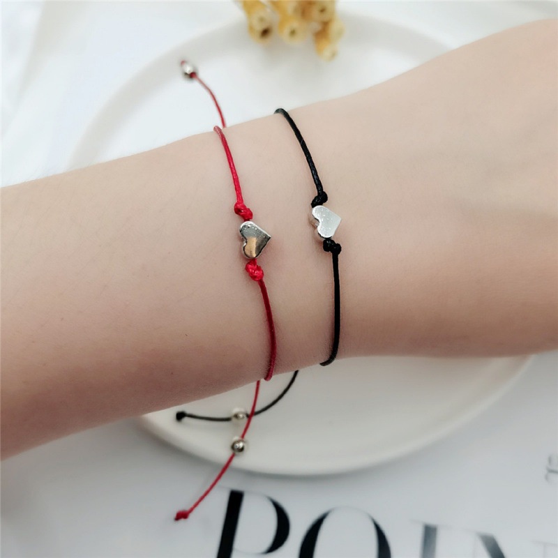 Bộ 2 Vòng Đeo Tay Dây Bện Mặt Hình Trái Tim Nhỏ Dễ Thương Có Thể Điều Chỉnh Thời Trang Cho Cặp Đôi