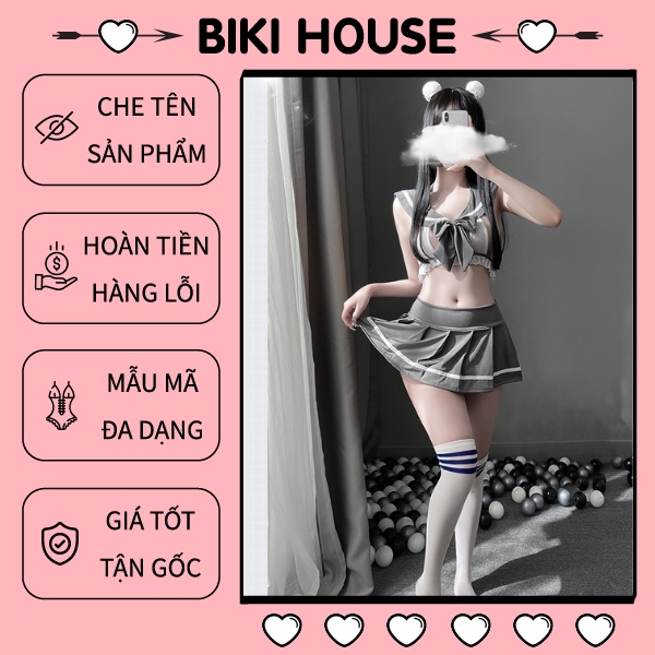 Cosplay học sinh Nhật Bản khoét ngực sexy quyến rũ váy xếp ly nữ sinh hở lưng đen xám đáng yêu BIKI HOUSE N770 - Hỏa Tốc | BigBuy360 - bigbuy360.vn