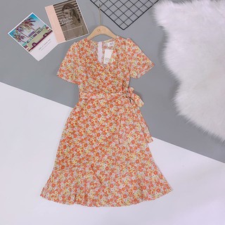 váy hoa cam vạt chéo