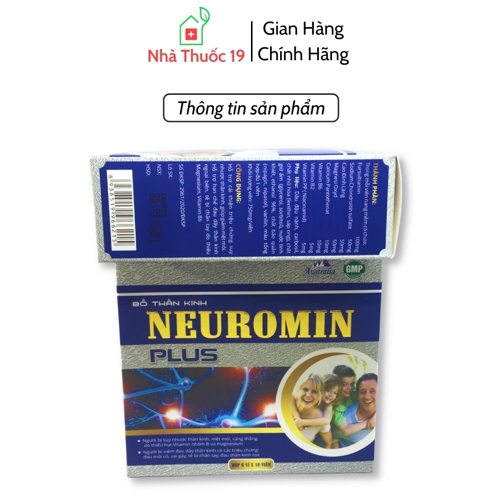 Viên Bổ Thần Kinh Neuromin PLus - Cải Thiện Chứng Suy Nhược Thần Kinh, Giảm Đau Vai Gáy, Tê Bì Chân Tay (Hộp 60 Viên)