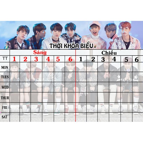 THời khóa biểu BTS combo 5 cái -50k