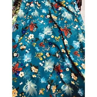 Vải lụa Zara nền xanh hoa đều may áo váy đầm MS19109