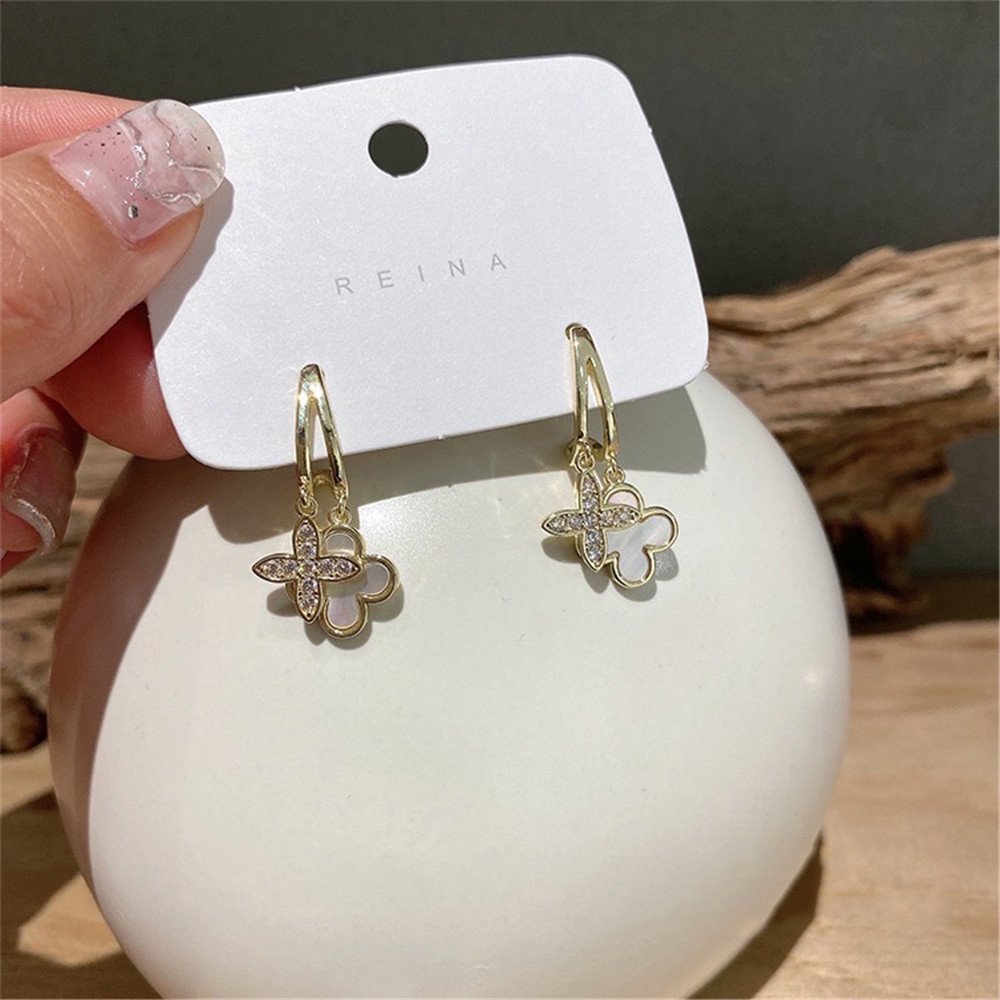 Bông Tai Hình Cỏ Bốn Lá Đính Đá Thời Trang Hàn Quốc Cho Nữ